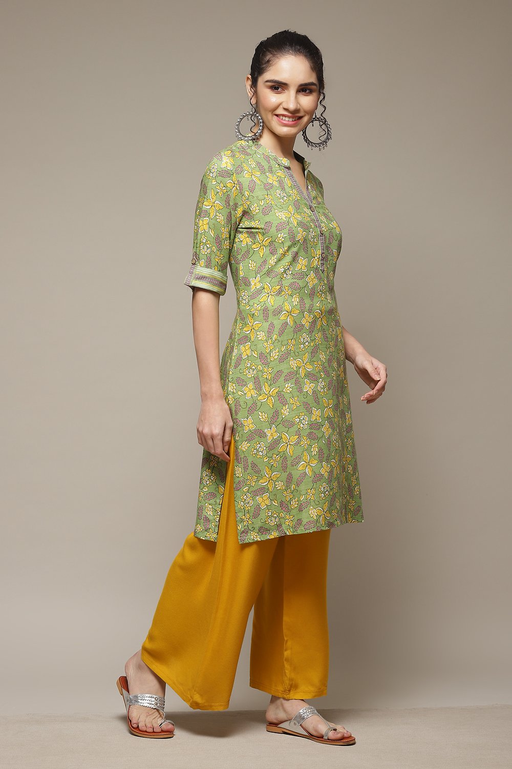 Lime Green LIVA Straight Kurta image number 5